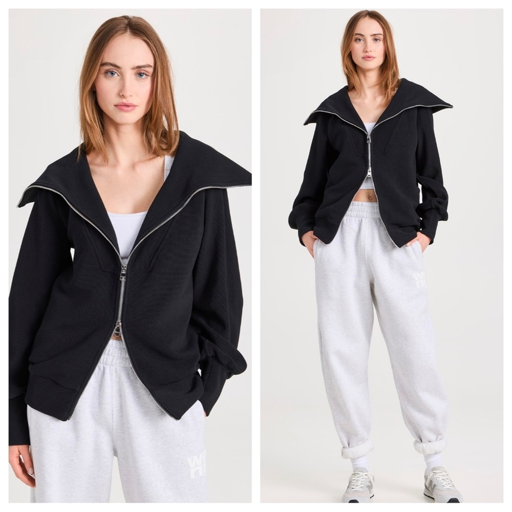 Varley Ells Ribbed Black Full Zip Sweatshirt Jacket